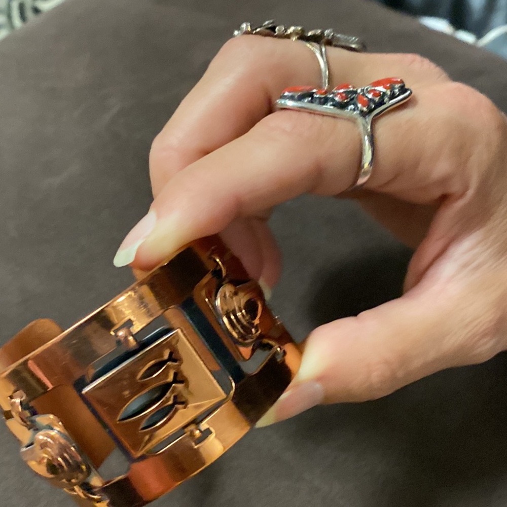 Vintage copper fish cuff bracelet